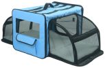 Pet Life Capacious Dual-Expandable Wire Folding Lightweight Collapsible Travel Pet Dog Crate - Blue - X-Large