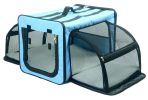 Pet Life Capacious Dual-Expandable Wire Folding Lightweight Collapsible Travel Pet Dog Crate - Blue - X-Large