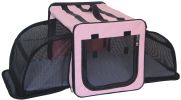 Pet Life Capacious Dual-Expandable Wire Folding Lightweight Collapsible Travel Pet Dog Crate - Pink - Small